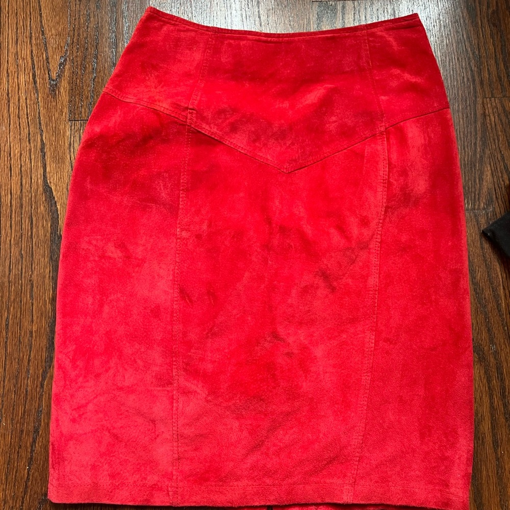 Elegant Red Suede Skirt